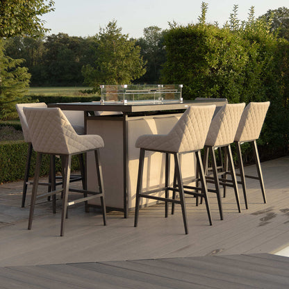 Outdoor Fabric Regal 8 Seat Rectangular Bar Set
with Fire Pit Table - Oatmeal