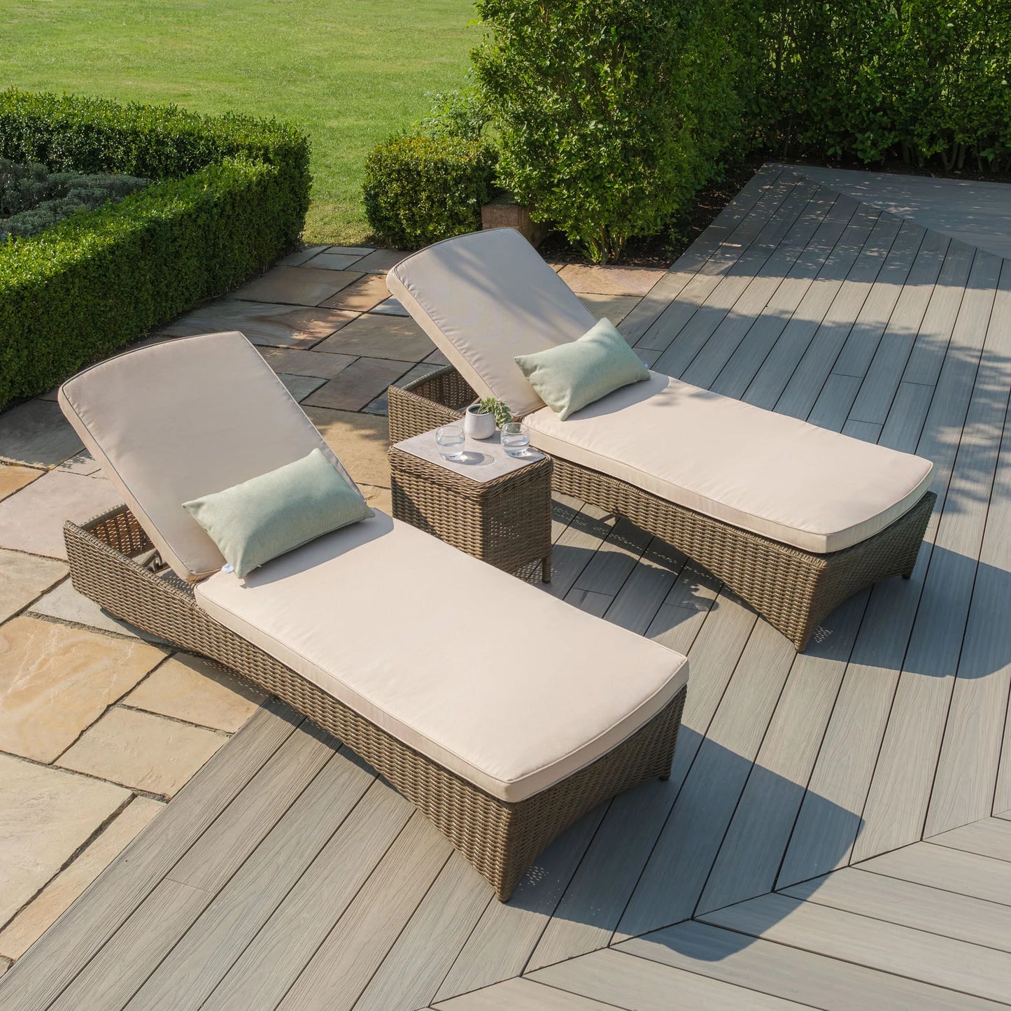 Winchester Rattan Sun Lounger Set - Ceramic Glass