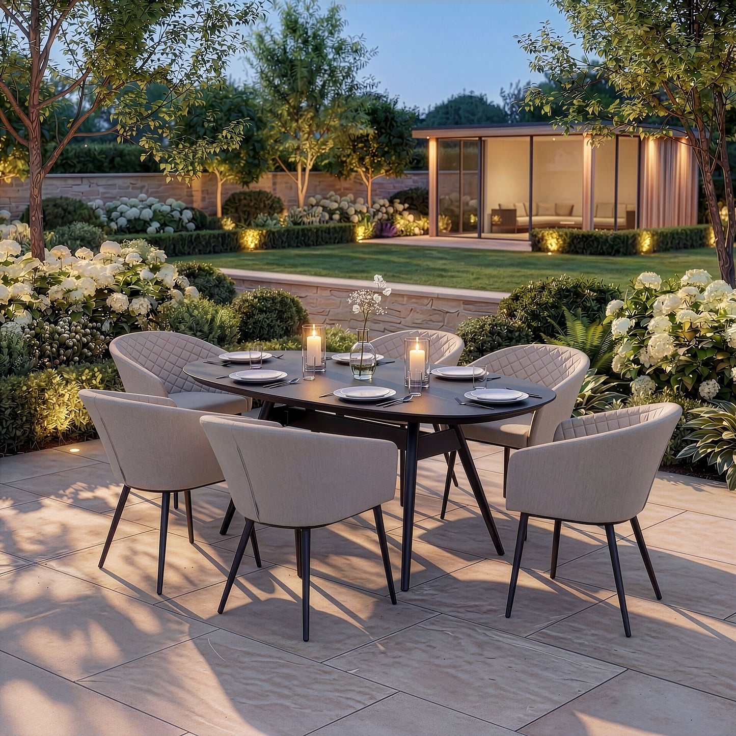 Outdoor Fabric Ambition 6 Seat Oval Dining Set - Oatmeal
