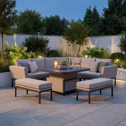Outdoor Fabric Pulse Deluxe Square Dining Set with Rising Table - Oatmeal