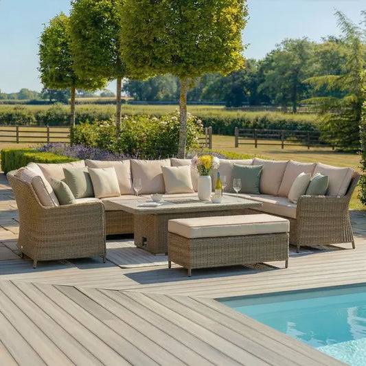 Winchester Royal U Shaped Sofa Set with Rising Table and Ice Bucket - Ceramic Glass