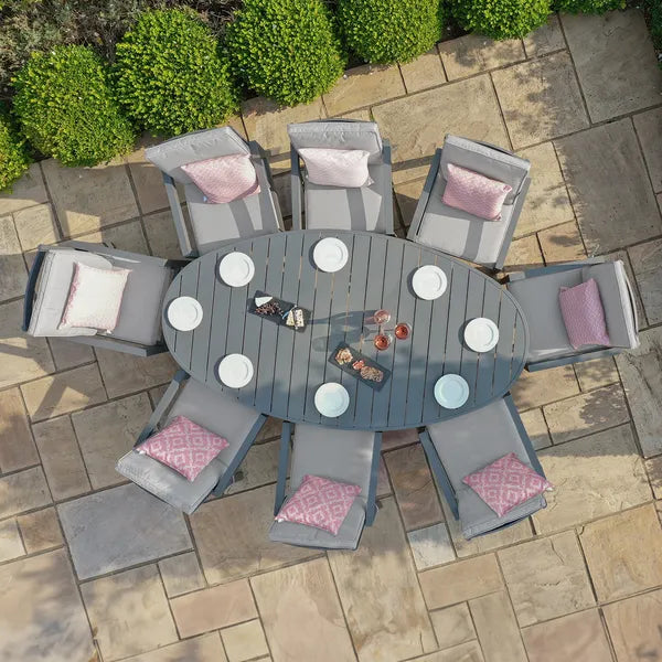 New York 8 Seat Oval Aluminium Dining Set - Dove Grey