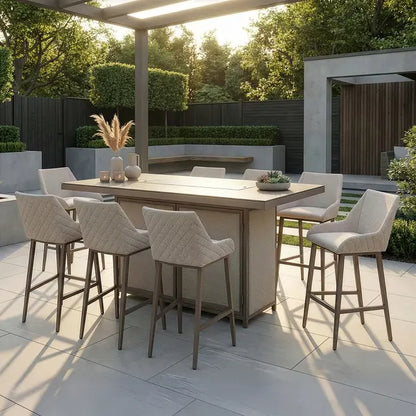 Outdoor Fabric Regal 8 Seat Rectangular Bar Set
with Fire Pit Table - Latte