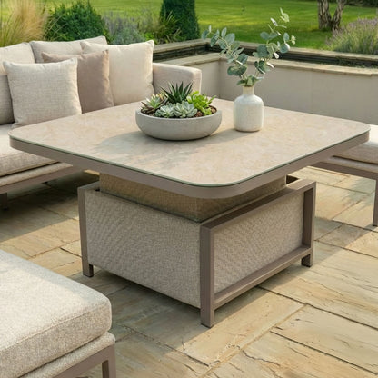 Outdoor Fabric Pulse Deluxe Square Dining Set with Rising Table - Latte