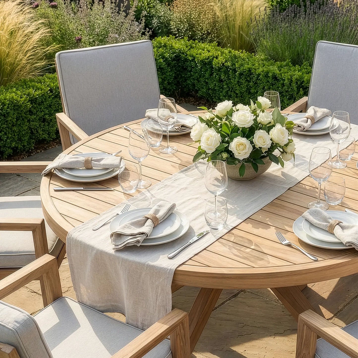 New York 6 Seat Round Aluminium Dining Set -Almond