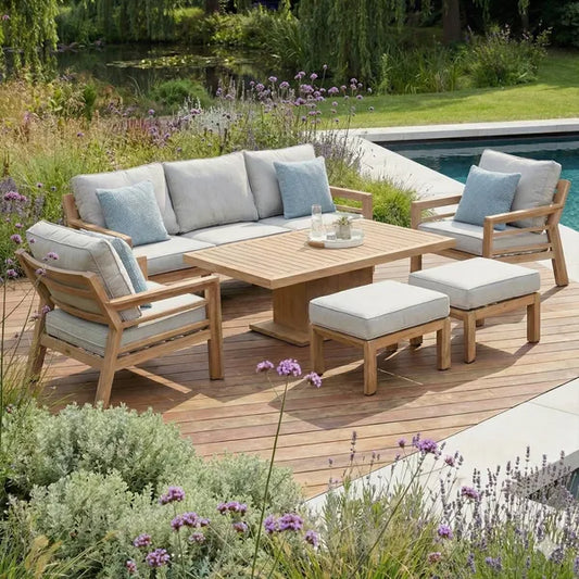 New York 3 Seat Dining Set with Rising Table - Almond