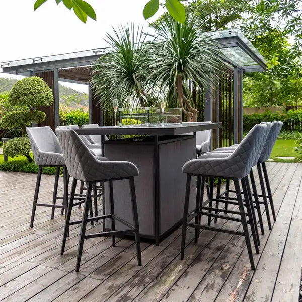 Outdoor Fabric Regal 8 Seat Rectangular Bar Set with Fire Pit Table - Flanelle