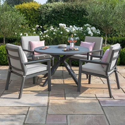 New York 4 Seat Round Aluminium Dining Set - Dove Grey