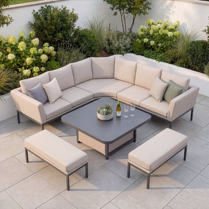 Outdoor Fabric Pulse Deluxe Square Dining Set with Rising Table - Oatmeal