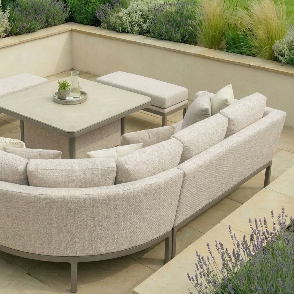Outdoor Fabric Pulse Deluxe Square Dining Set with Rising Table - Latte