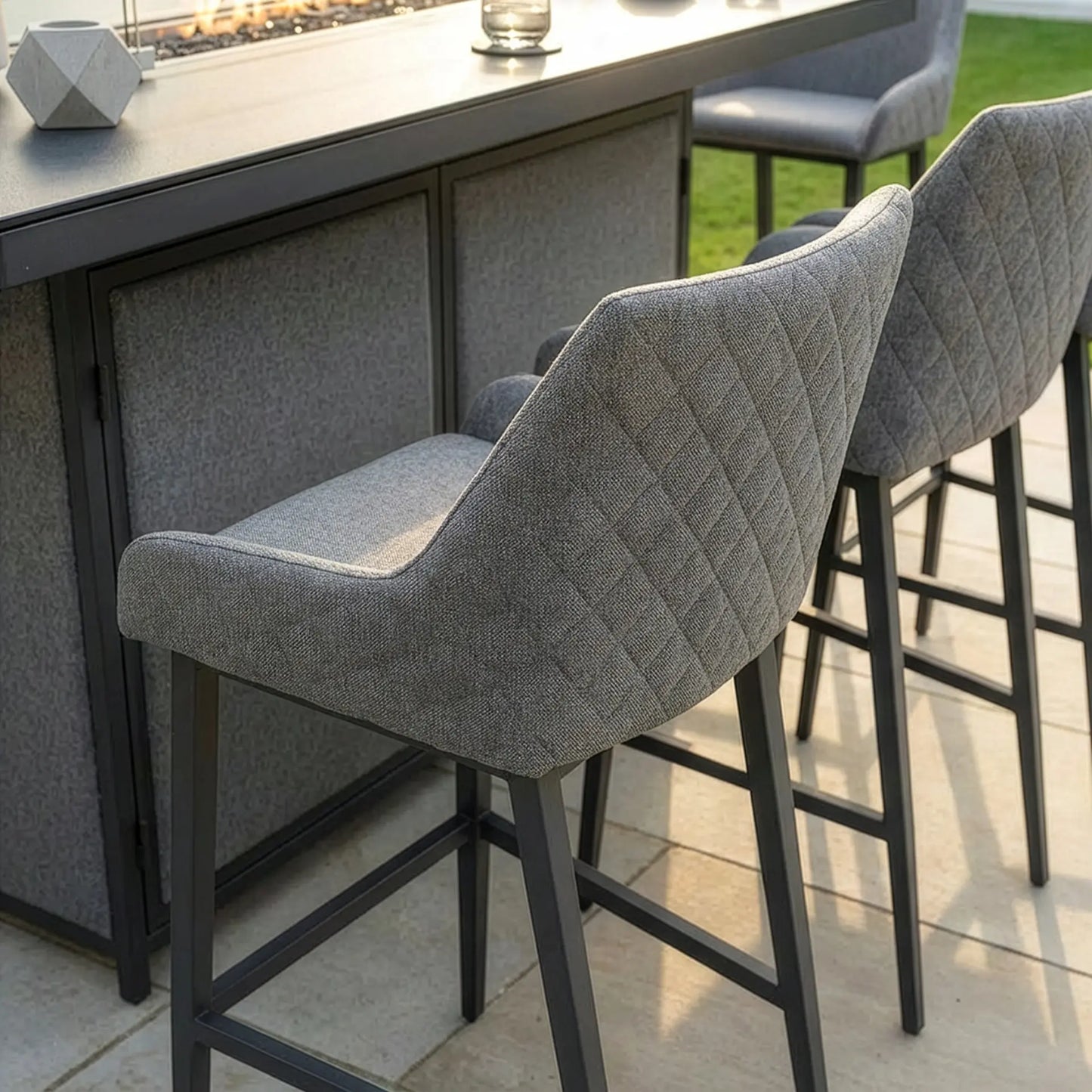 Outdoor Fabric Regal 8 Seat Rectangular Bar Set
with Fire Pit Table - Zinc Grey