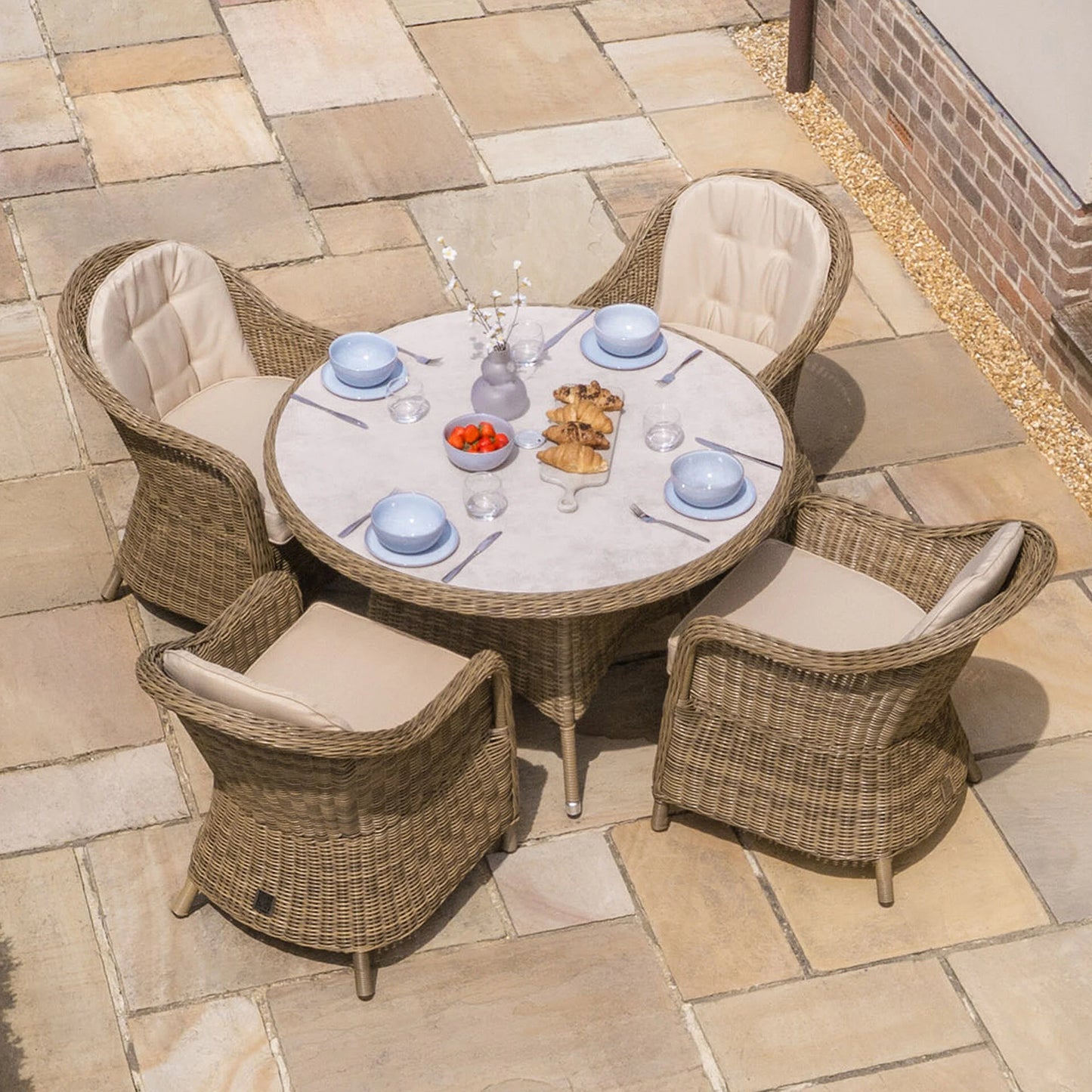 Winchester Heritage 4 Seat Round Rattan Dining Set - Ceramic Glass
