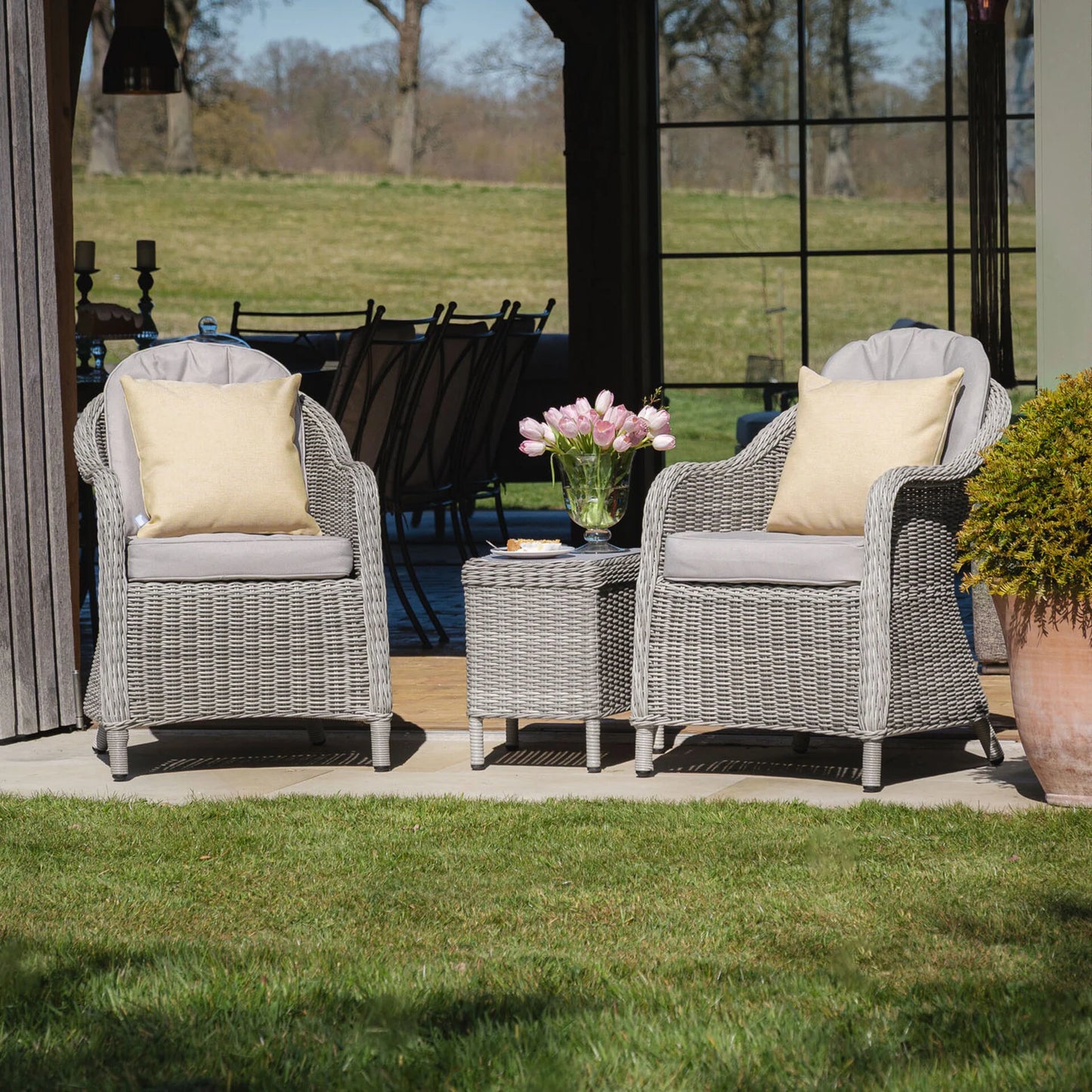 Oxford 3 Piece Rattan Bistro Set - Ceramic Top