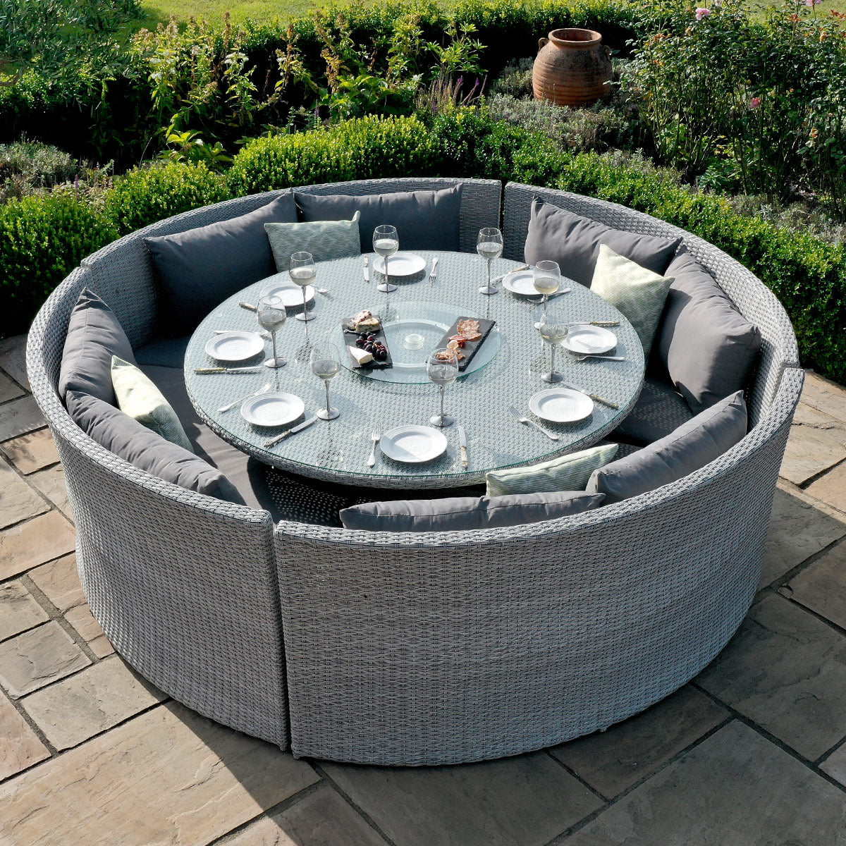Ascot Round Sofa Dining Set with Rising Table & Weatherproof Cushions
