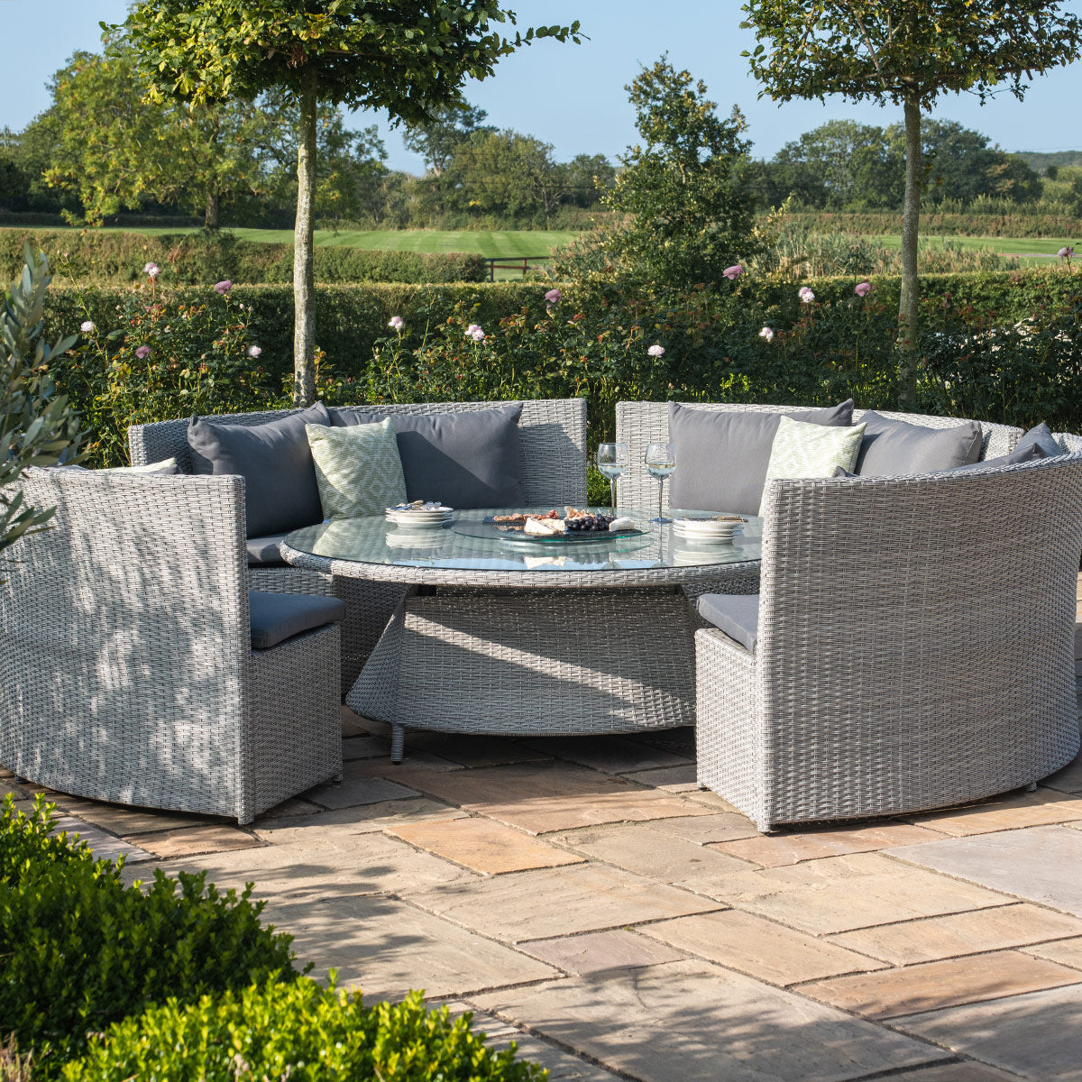 Ascot Round Sofa Dining Set with Rising Table & Weatherproof Cushions