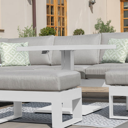 Amalfi Square Corner Dining with Square Rising Table and Footstools - White