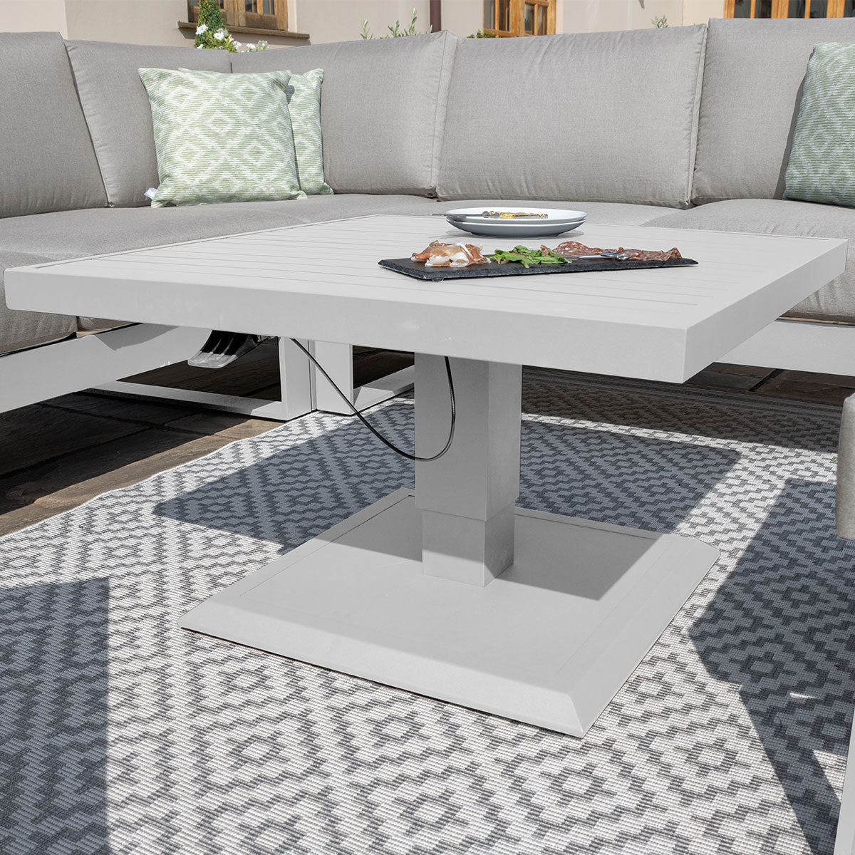 Amalfi Square Corner Dining with Square Rising Table and Footstools - White