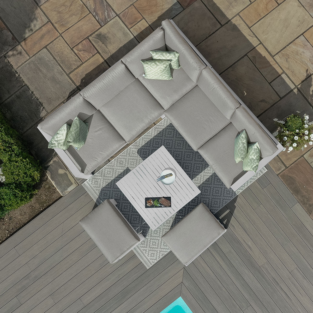 Amalfi Square Corner Dining with Square Rising Table and Footstools - White