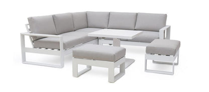 Amalfi Square Corner Dining with Square Rising Table and Footstools - White
