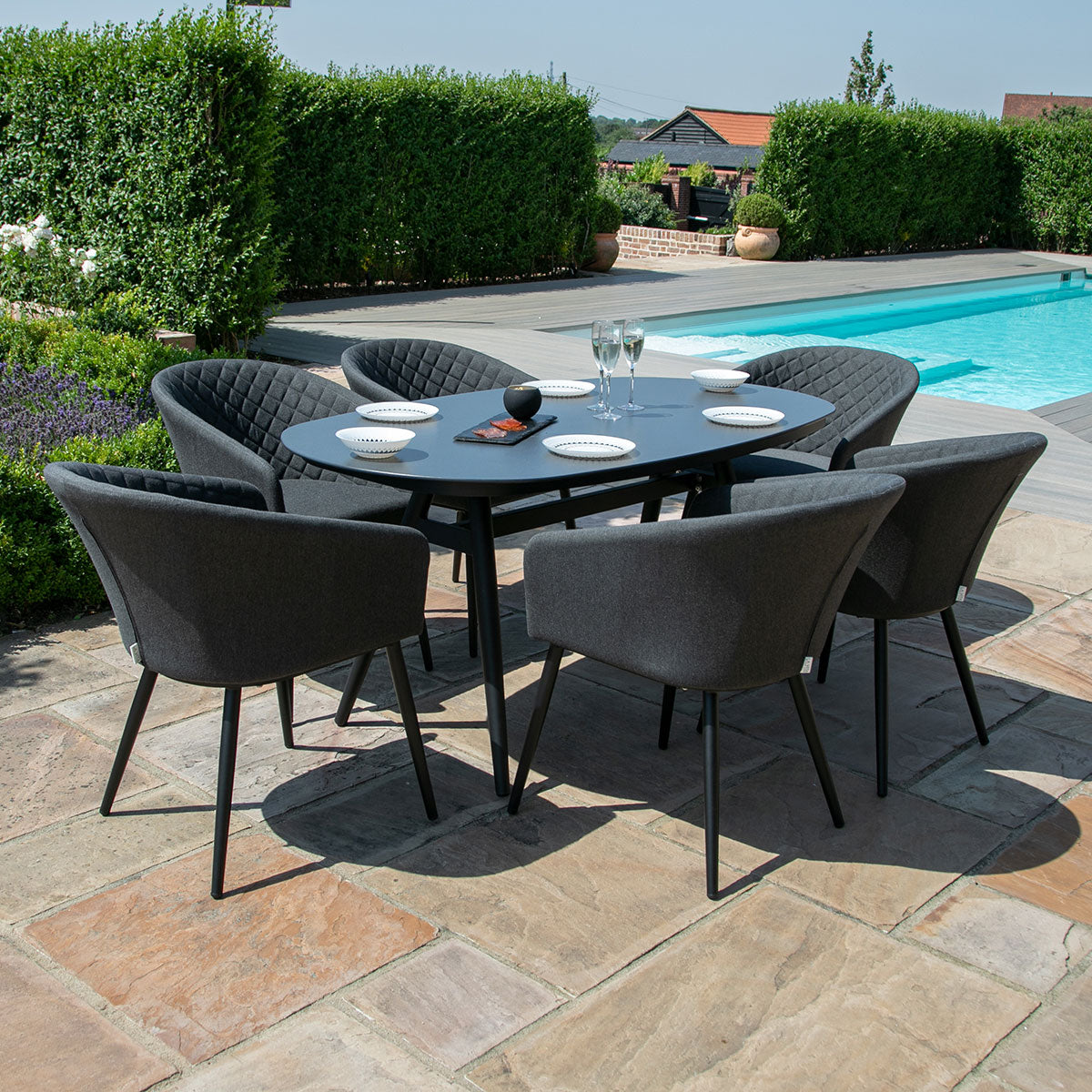 Outdoor Fabric Ambition 6 Seat Oval Dining Set - Charcoal