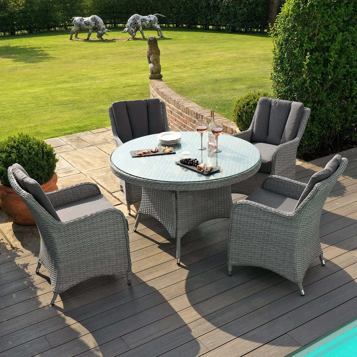 Ascot 4 Seat Round Dining Set with Weatherproof Cushions