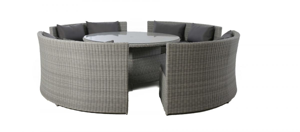 Ascot Round Sofa Dining Set with Rising Table & Weatherproof Cushions