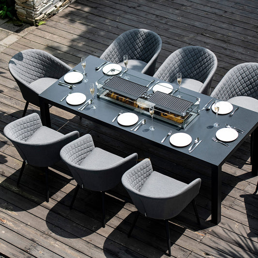 Outdoor Fabric Ambition 8 Seat Rectangular Dining Set with Fire Pit - Flanelle