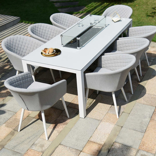 Outdoor Fabric Ambition 8 Seat Rectangular Dining Set with Fire Pit - Lead Chine