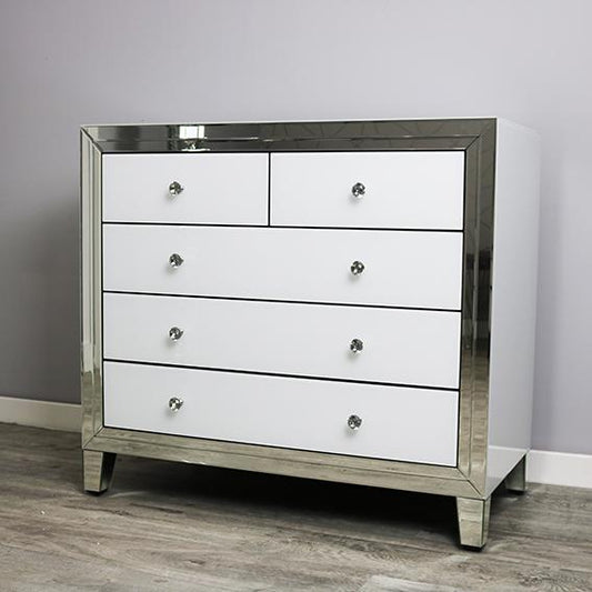 White Glass and Mirrored Chest Of Drawers
