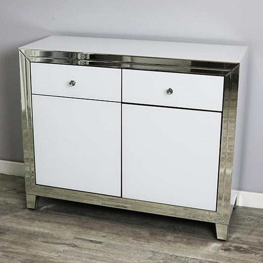 White Glass and Mirrored 2 Door, 2 Drawer Sideboard