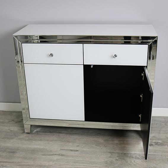 White Glass and Mirrored 2 Door, 2 Drawer Sideboard