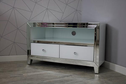 White Glass and Mirrored Corner TV Cabinet