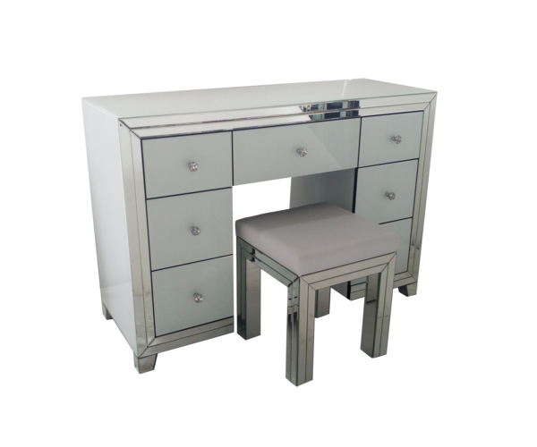 White Glass and Mirrored Dressing Table Set