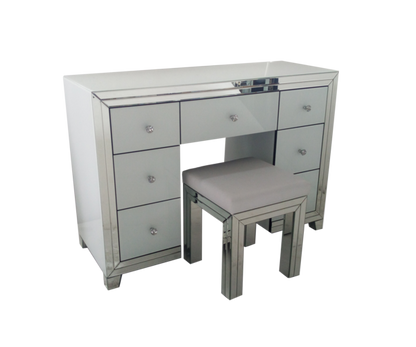 White Glass and Mirrored Dressing Table Set