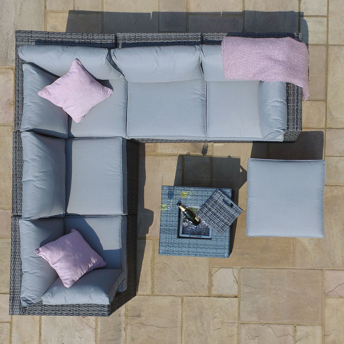 London Corner Sofa Set with Armchair & Ice Bucket - Grey