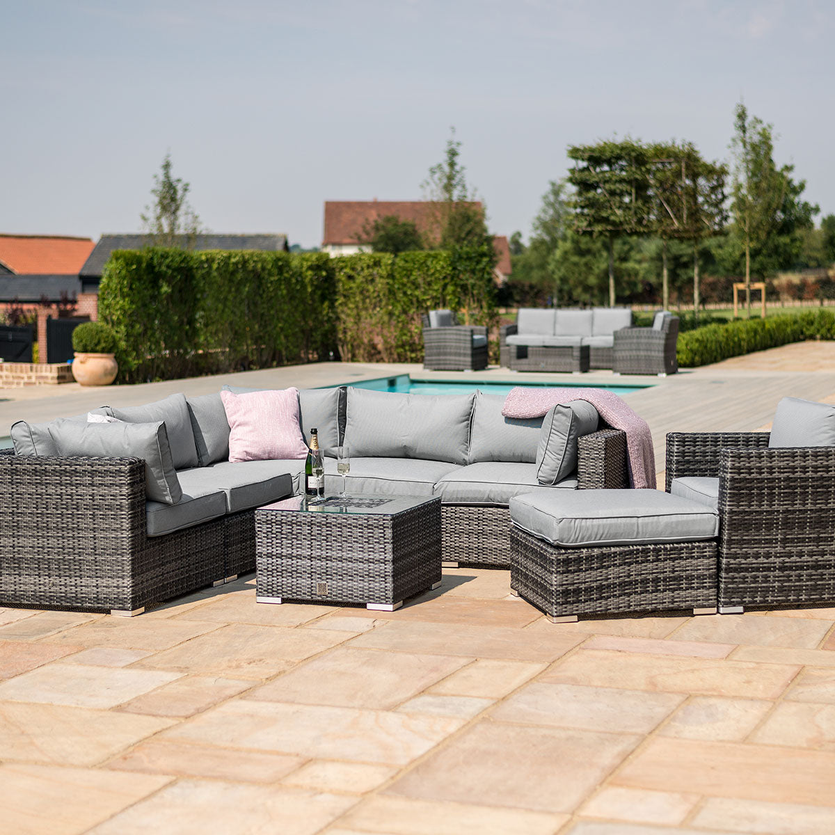 London Corner Sofa Set with Armchair & Ice Bucket - Grey