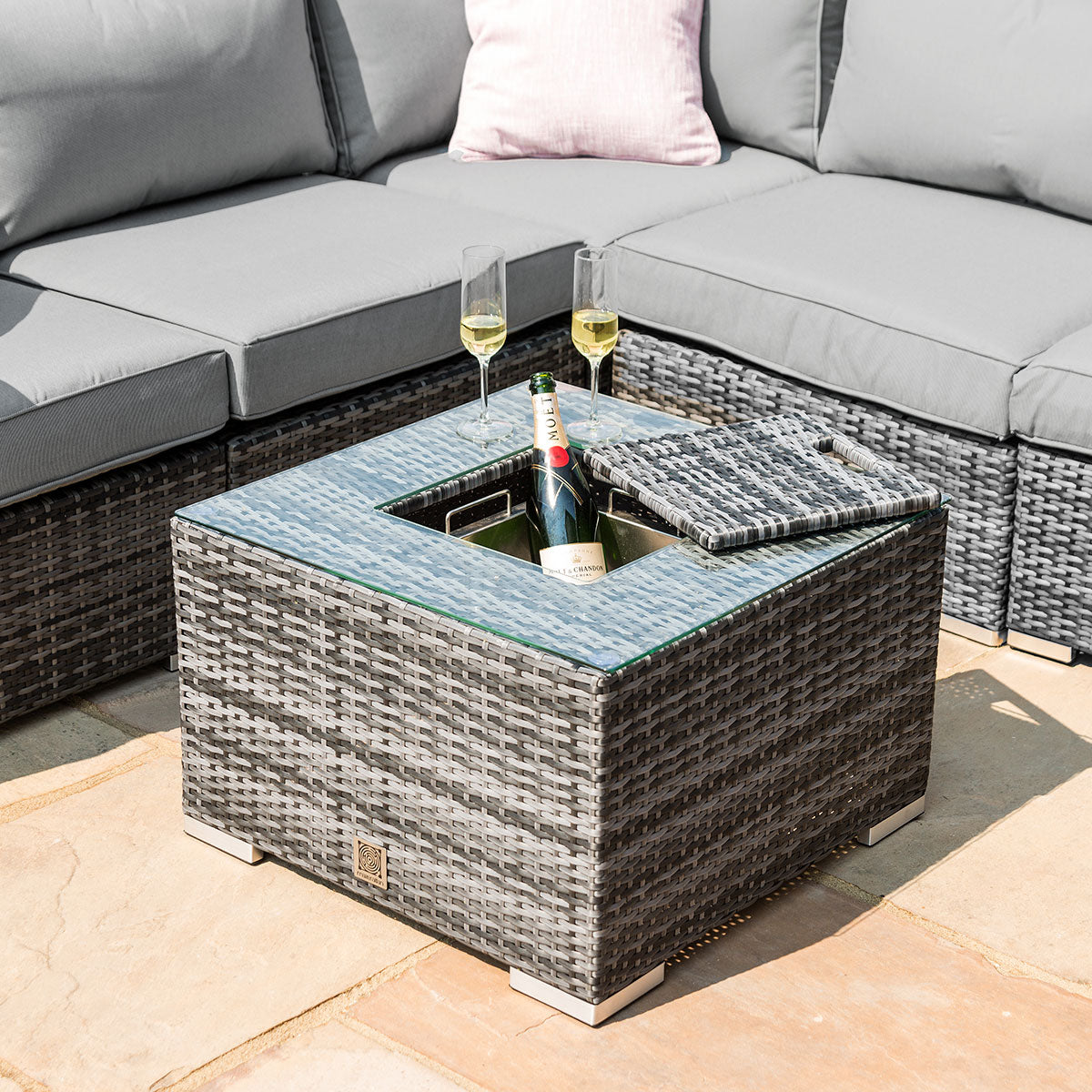 London Corner Sofa Set with Armchair & Ice Bucket - Grey