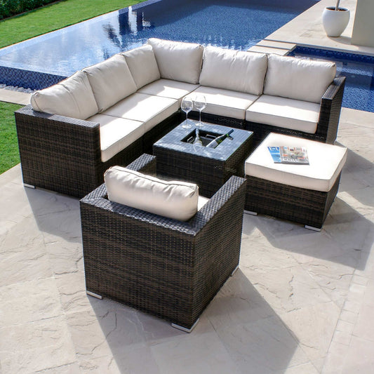 London Corner Sofa Set with Armchair & Ice Bucket - Brown