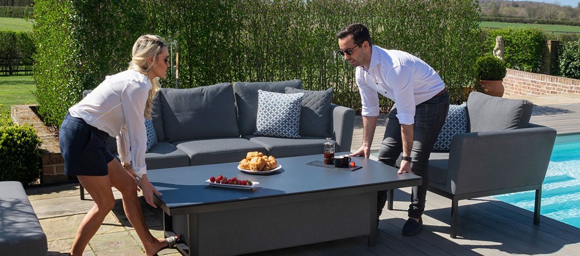 Outdoor fabric Pulse 3 Seat Sofa Set with Rising Table - Flanelle