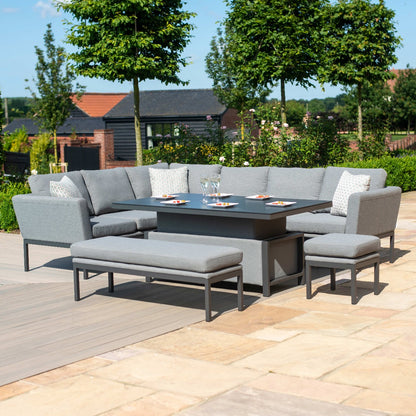 Outdoor Fabric Pulse Rectangular Corner Dining Set with Rising Table - Flanelle