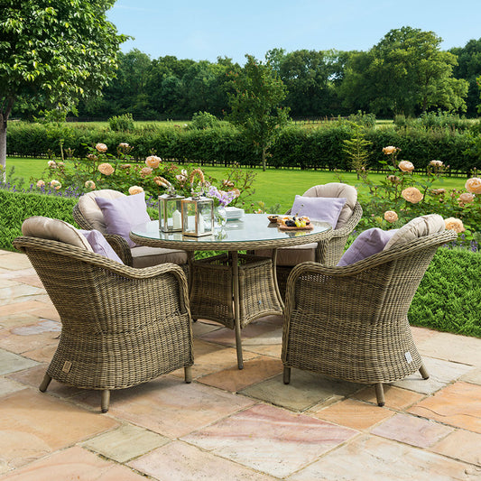 Winchester 4 Seat Round Rattan Dining Set with Heritage Chairs
