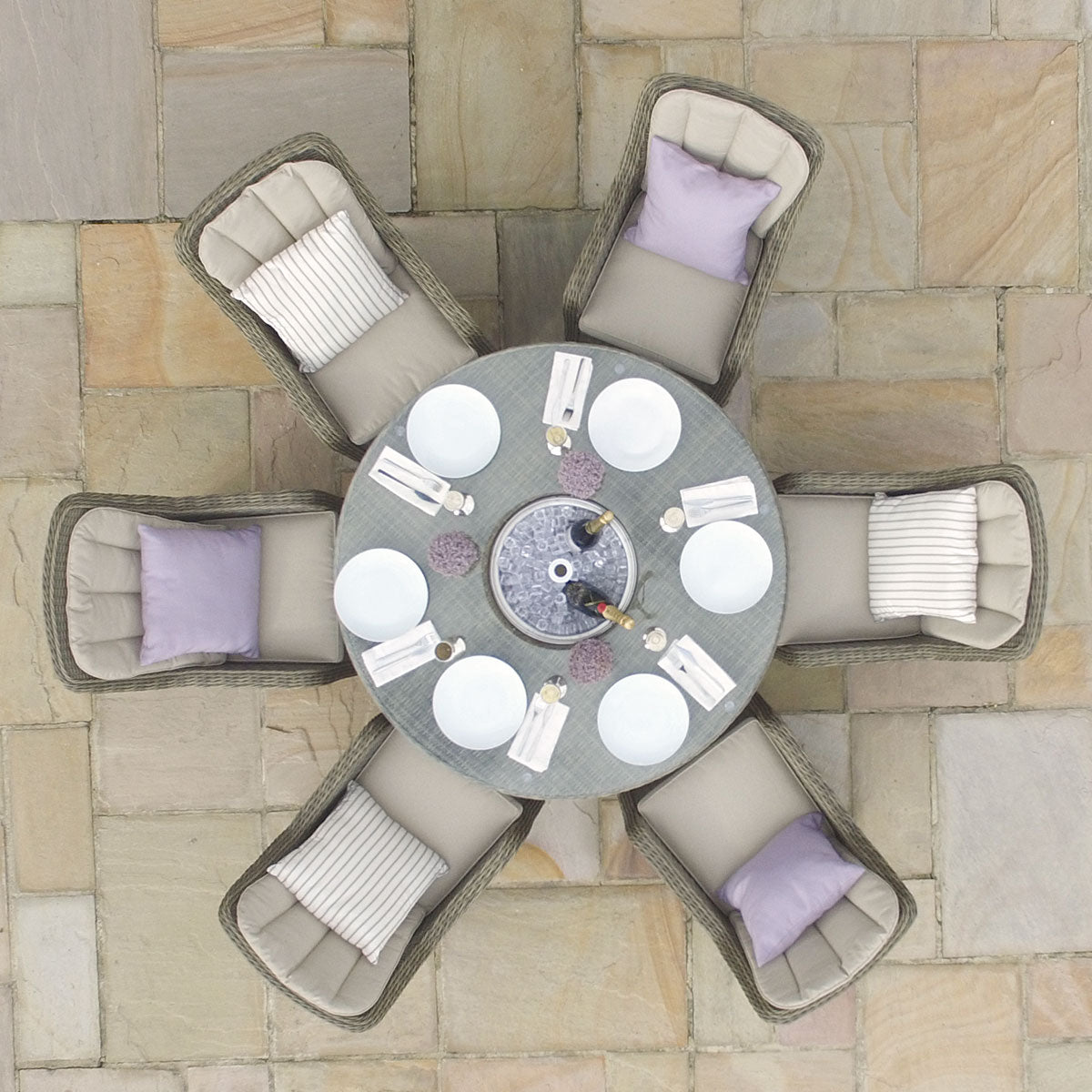 Winchester 6 Round Rattan Dining Set with Venice Chairs, Ice Bucket & Lazy Susan