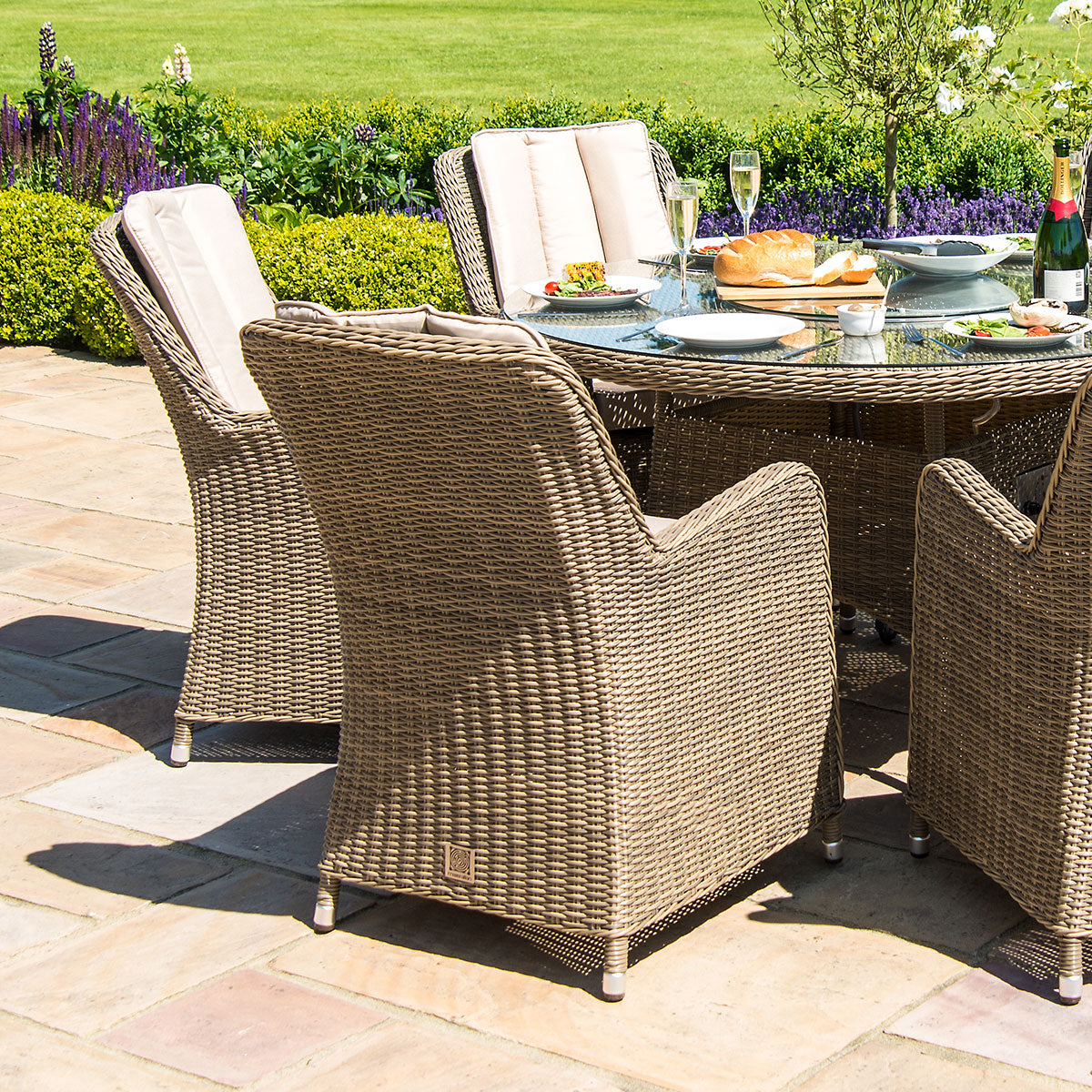 Winchester 6 Round Rattan Dining Set with Venice Chairs, Ice Bucket & Lazy Susan