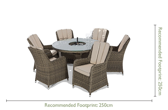 Winchester 6 Round Rattan Dining Set with Venice Chairs, Ice Bucket & Lazy Susan