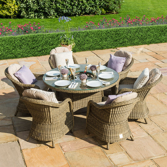 Winchester 6 Seat Round Rattan Dining set with Ice Bucket, Heritage Chairs and Lazy Susan